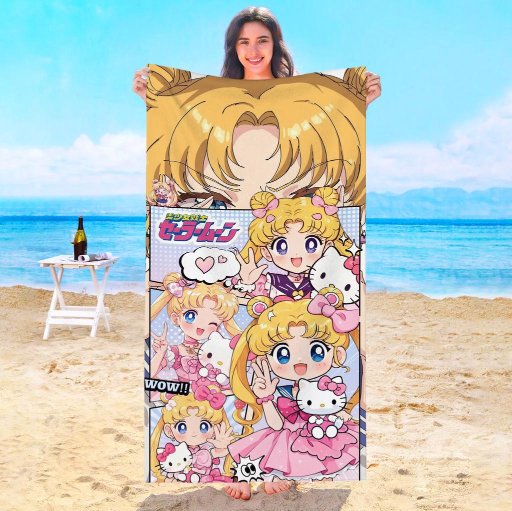 Cute Cartoon S-Sailor M-Moon Beach Towel Hotel Towels Bathroom For Home Travel Swimming Pool Sauna Playa Baby Spa Bath Gym Sea