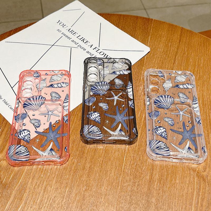 Shockproof Soft Case For Samsung S25 Ultra S24 FE S23 S22 A56 A16 A15 A53 A52 A54 Card Slot Soft Case Cover Seashell Starfish Patterned Phone Cover