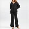 Laid-back Loose Pullover Sweater Set for Women's Autumn and Winter, Simple Wide-leg Pants, Stylish Knitted V-neck Two Sets