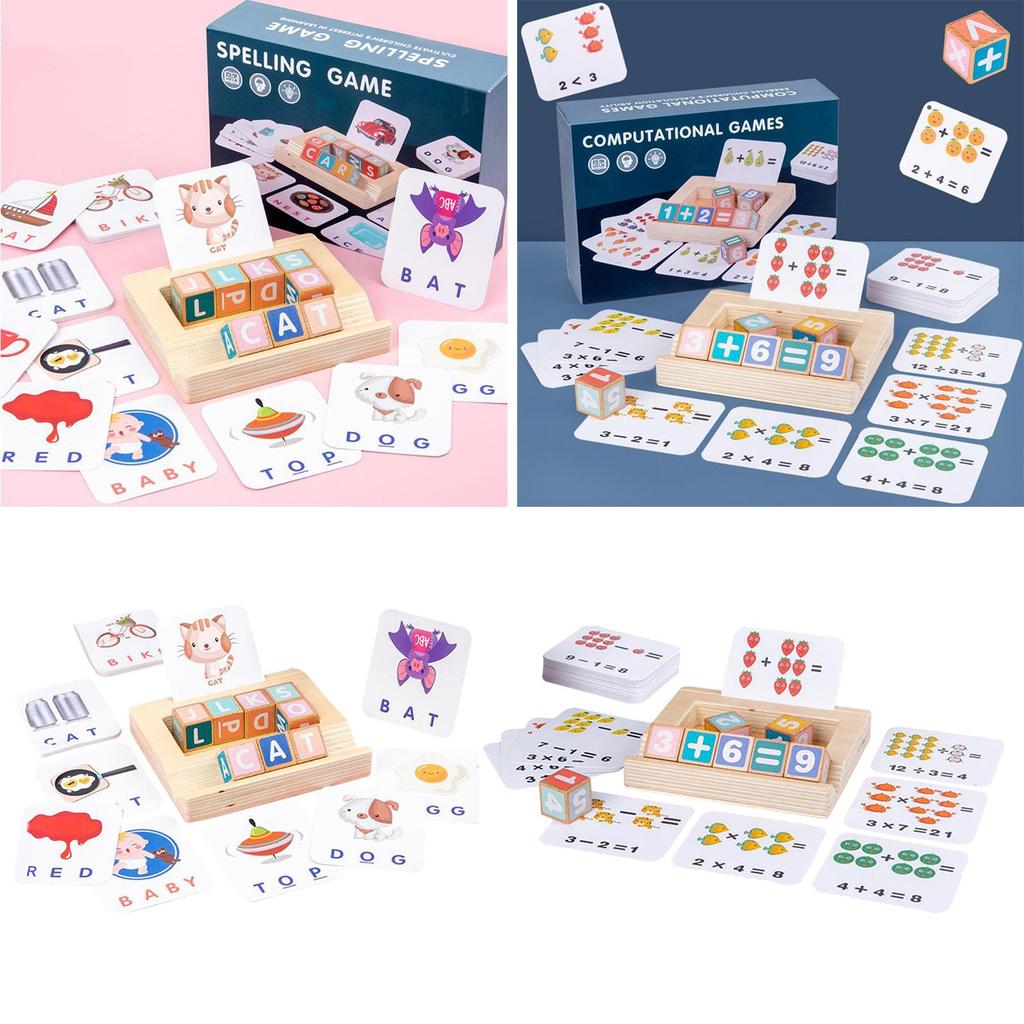 Spelling Games for Kids Ages 2 - 4 - 6 Math Wooden Letter blocks of number Flash Cards for Toddlers - Sight Word Games