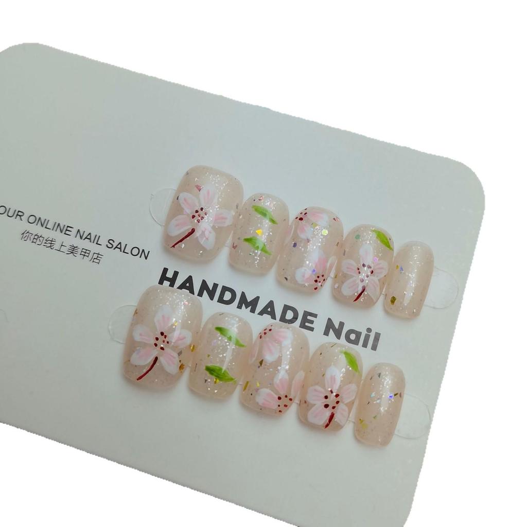 Dreamy Spring Floral Wearable Nail Stickers: Hand-Painted, Fresh Whitening Manicure Design