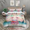 Softville Cozy Town 3PCS Bedding Sets Lop RabbitMaking Peace Signs Printed Duvet Cover No Filling Cartoon Style Queen King Size