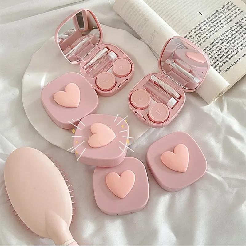 Heart Contact Lens Case with Mirror Mini Cute Eyes Care Contact Lens Container Box Travel Kits Eyewear Accessories Organizer
