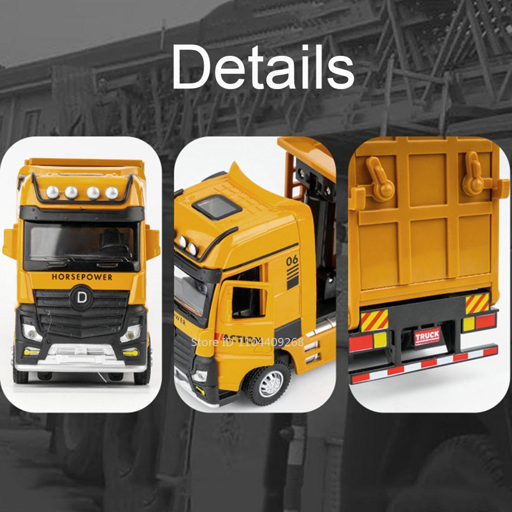 1:50 Alloy City Heavy Trailer Dump Truck Model Toy Car Sound Light Sanitation Garbage Trucks Transport Models Children's Gifts