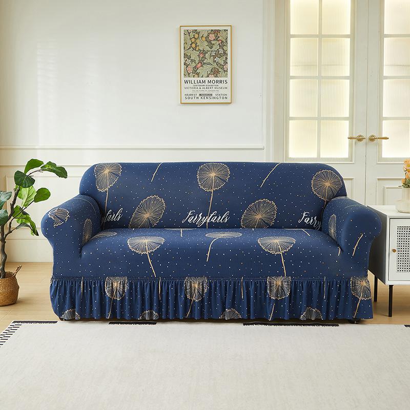 Full Wrap Stretch Milk Silk Sofa Cover Anti-Slip Skirt Style Sofa Protector Nordic Home Furniture Elastic Fitted Sofa Cover
