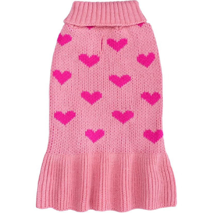 Small Dog Sweater Dress Heart Puppy Sweater Dog Knitted Clothes with Leash Hole Turtleneck Pullover Warm