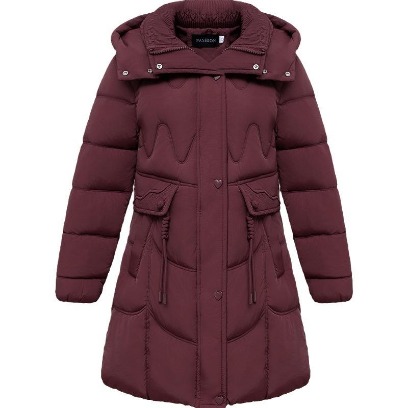 Down cotton-padded clothes for women's winter long slim-fitting cotton-padded clothes, warm hooded and cold-proof cotton-padded jacket.