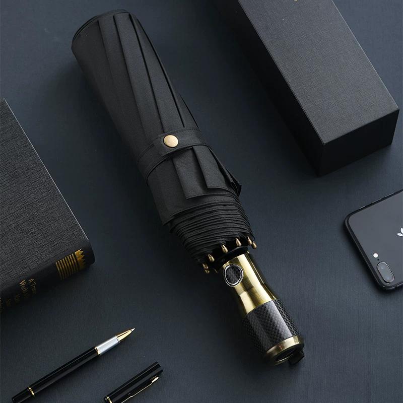 Osdona Ultra-Light Carbon Fiber Handle Automatic Sun Umbrella Aluminum Alloy Reinforced Windproof Business Umbrella Ten Bones Gift Umbrella
