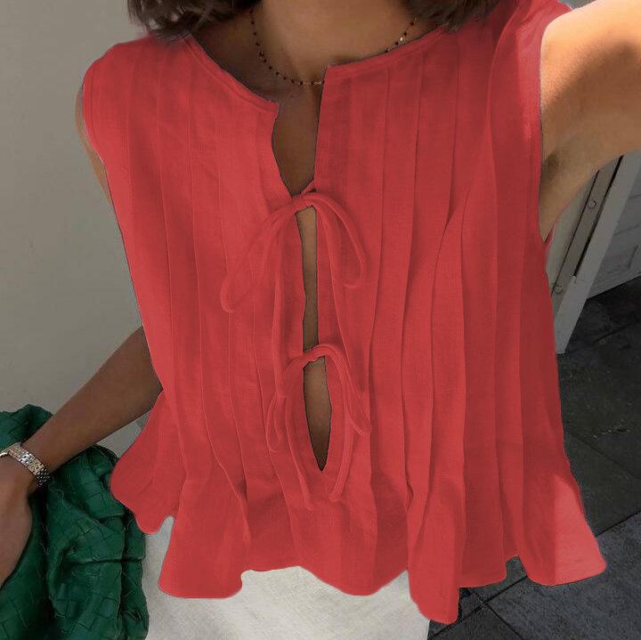 

Women s Sleeveless Striped Tie-Front Cutout Blouse Casual Summer Top XL червоний