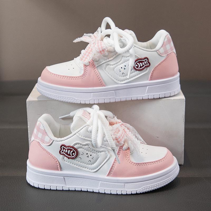 Girls' Leather Spring Bowknot Sneakers - White, Big Kids, Student-Friendly