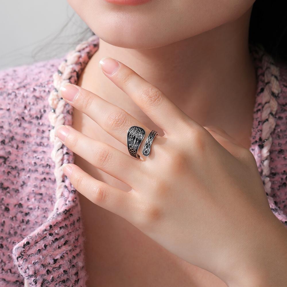 Dawapara Norse Yggdrasil Ring Tree of Life Adjustable Ring Celtics Knot Good Luck Symbol Stainless Steel Jewelry
