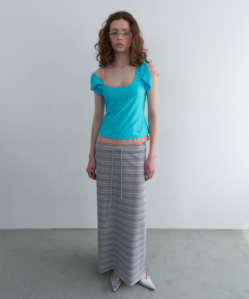Obeodyupeulleeo Vintage Stripe Maxi Skirt_Grey