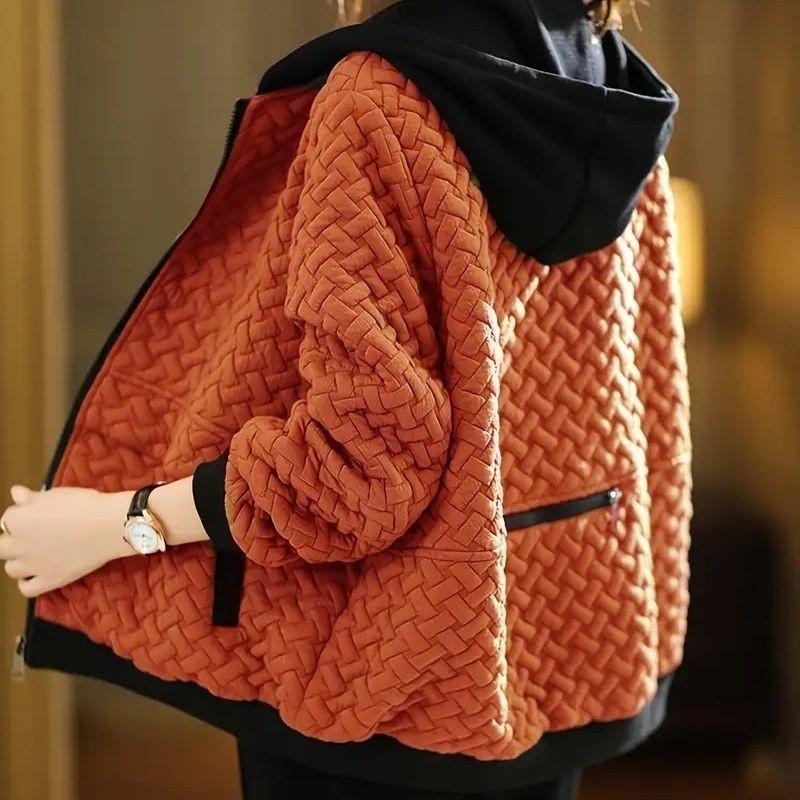 Winterjacke Dickes Cord Kurz Damen Herbst Samt Locker Koreanisch Kapuze aus Baumwollgepolsterter Kleidung Weiblich Raffungen