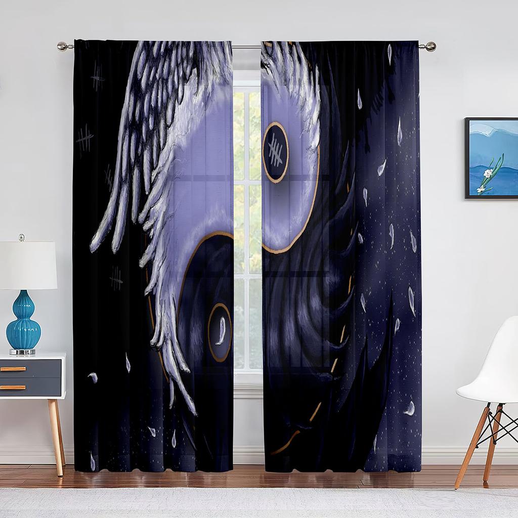 Oriental Themed Dragon with Yin Yang Curtains for Living Room Home Decor Modern Kitchen Bedroom Window Cortinas 2pcs Rod Pocket