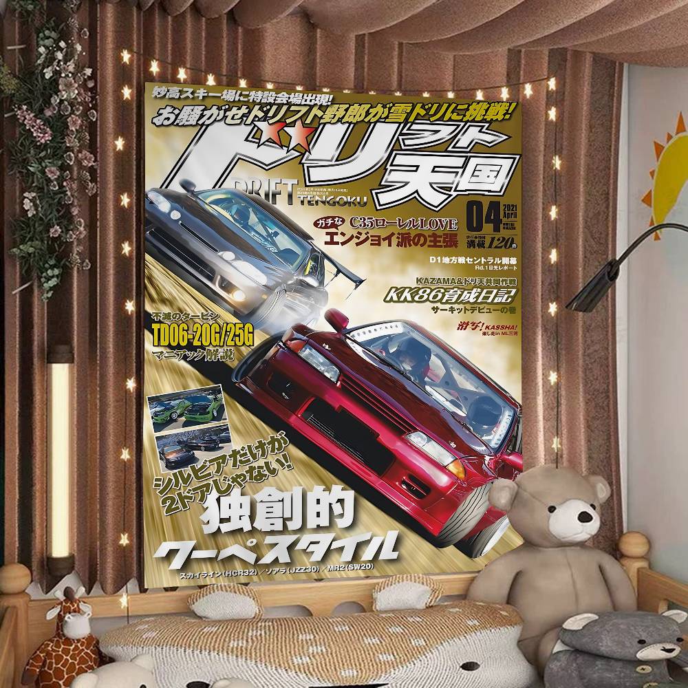 JDM Car Japan Retro 90s Printed Large Wall Tapestry Cheap Hippie Wall Hanging Bohemian Wall Tapestries Mandala INS Home Decor