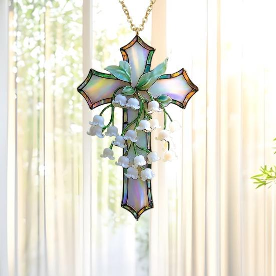 Hand-Painted Lily of The Valley Christian Ornament Acrylic Religious Floral Hanging Pendant for Living Room Easter Baptism Home Church Decor