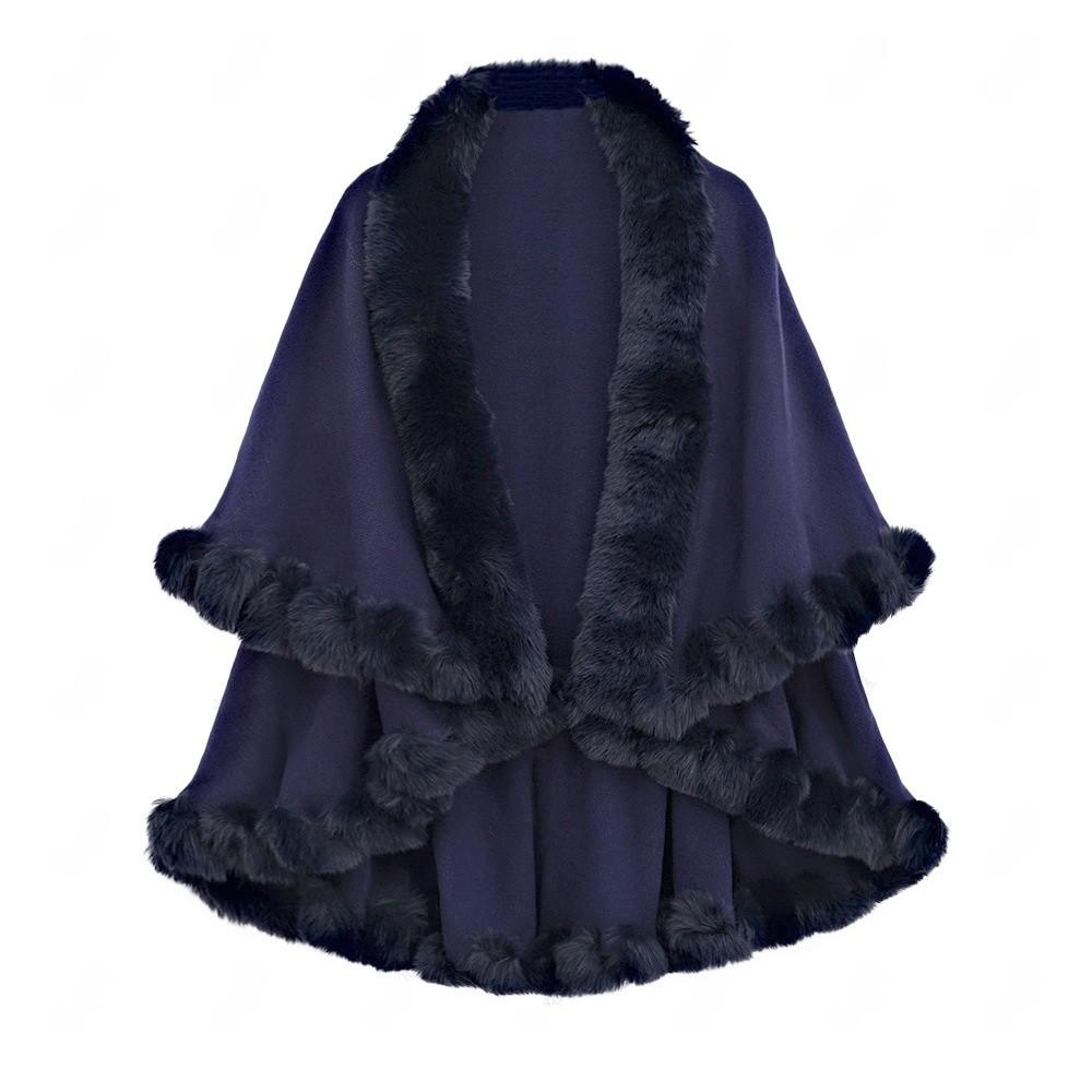 Wolloptik Kunstpelzkragen Umhang für Damen mit Wärme und Eleganz dunkelblau