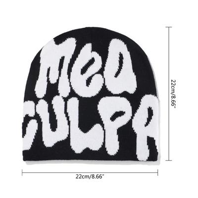 Acrylic Knit Beanie Hat with Ear Protection Warm Casual Cold Weather Cap Fashion Letter Pattern Winter Outdoor Headwear for Men Women