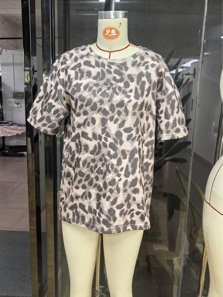Leopard Print Loose Korean Style Short Sleeve Women's Top