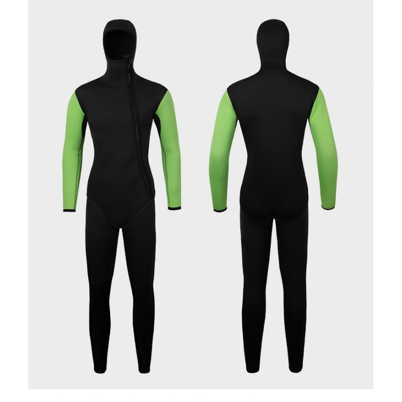 5mm Neoprene Wetsuit Surfing Diving Freediving Warm Winter Fall Use Mens Two Piece Black Green