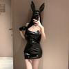 Sexy lingerie dark temperament little witch skirt cosplay sexy patent leather tight leather skirt