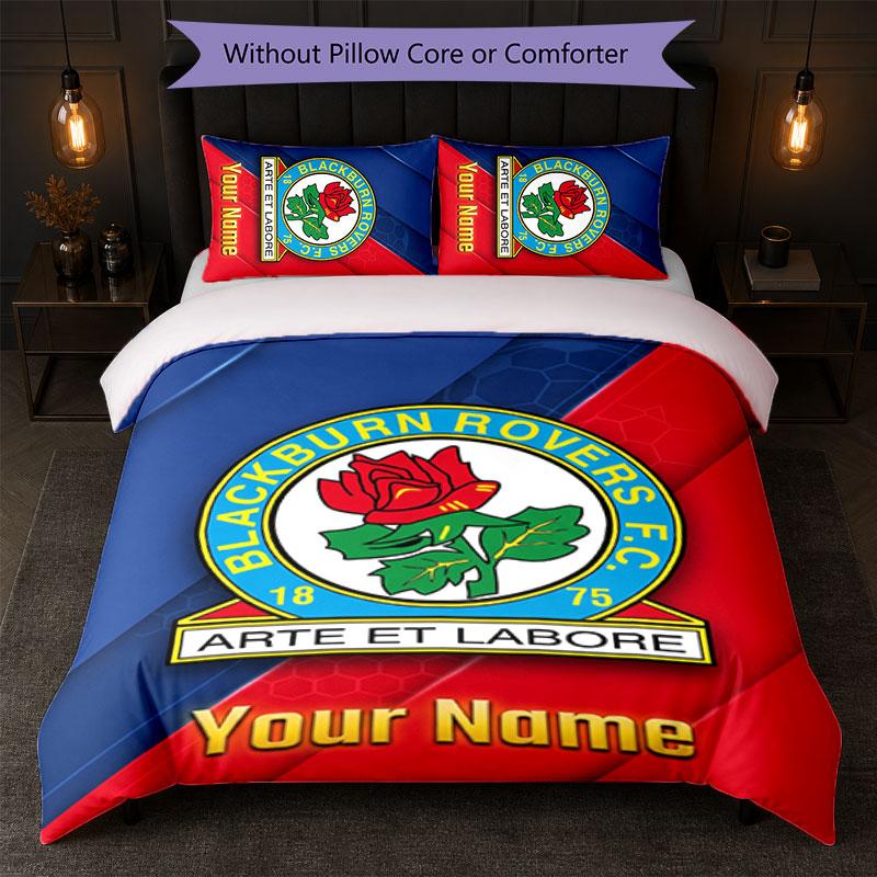 Blackburn Rovers Football Custom Name Text Bedding Set 1 Duvet Cover+2 Pillowcases Soccer Logo Personalized Gift For Special Occasion Bedroom Decor