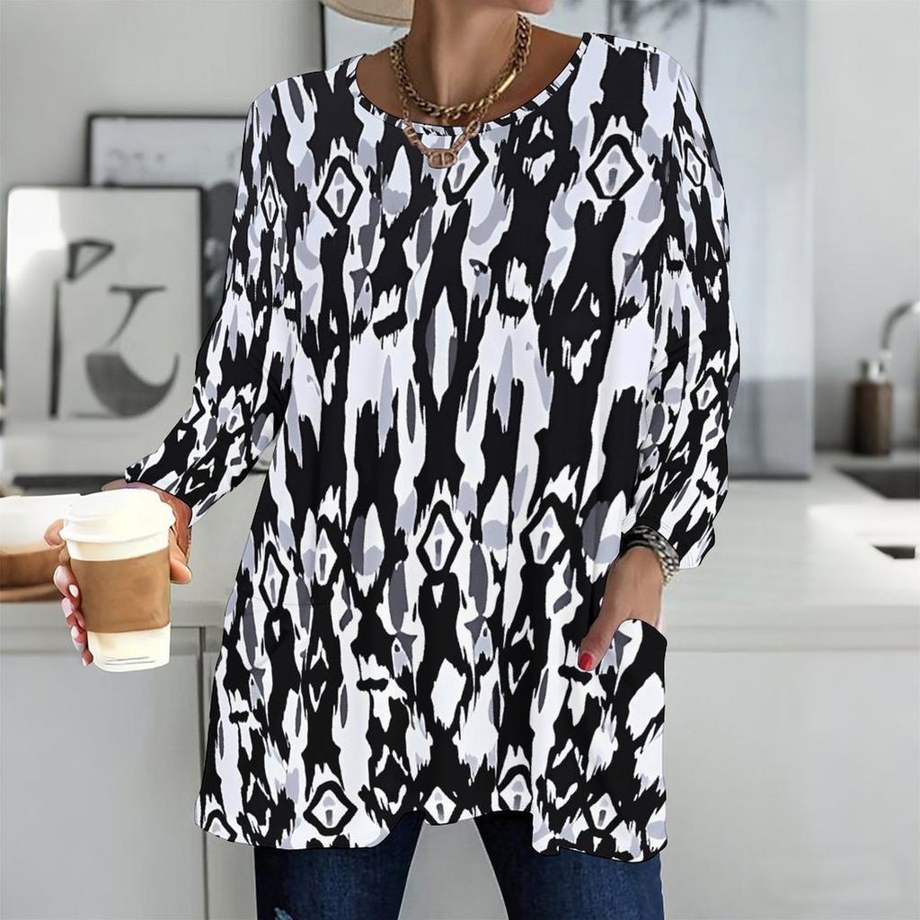 Ladies Round Neck Oversized Long Sleeve Shirt Soft Comfy Tops For Home Loungewear