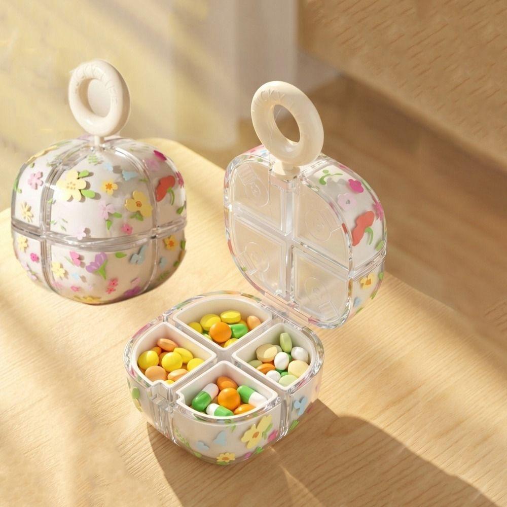 Flower Shaped Magnetic Cube Medicine Box Sealed Mini Medicine Storage Container with Handle Moisture-proof Pill Dispenser