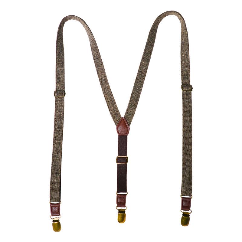 Unisex Retro Plaid Y-Type Fabric Suspenders with Three Non-Slip Clips
