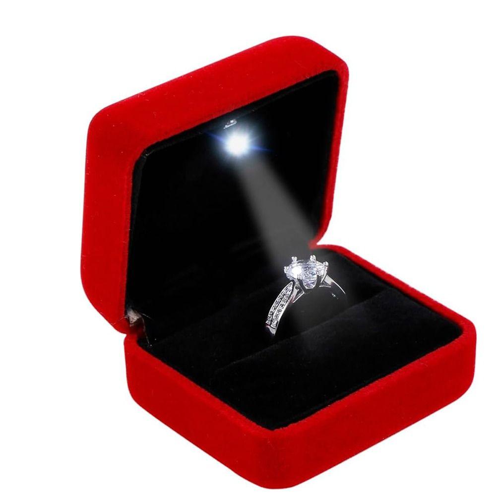 Solid Color LED Ring Jewelry Box Velvet Jewelry Organizer Box Engagement Proposal
