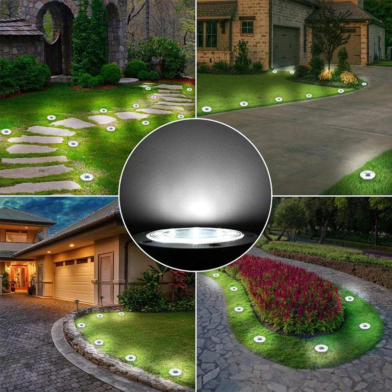 Solar Powered LED Underground Lights Outdoor Waterproof Circular Embedded Garden Lawn Lights Courtyard Lighting Street Lights