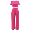 Ensemble Crop Top & Pantalon Droit Ample Taille Haute – Couleur Unie