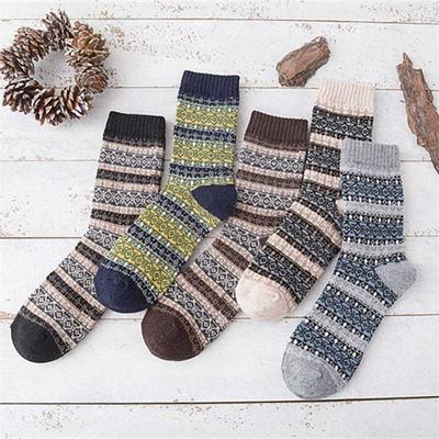 Calcetines Gruesos de Punto Retro Mezcla 4% Lana de Oveja Estilo Étnico Invierno 5 Pares Transpirables Térmicos
