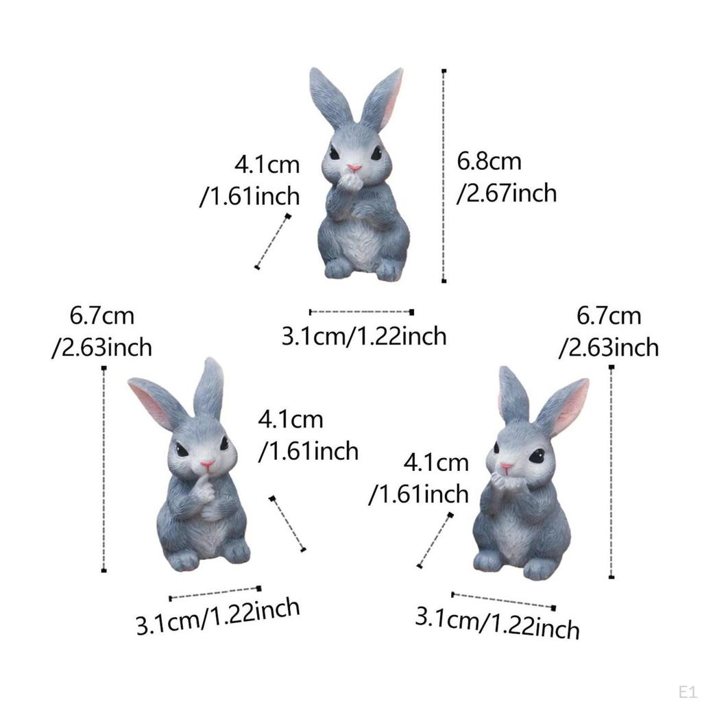 3 Pieces Easter Bunny Decor Resin Statue Set Cute Hare Figurine for Three Desktop, Courtyard,