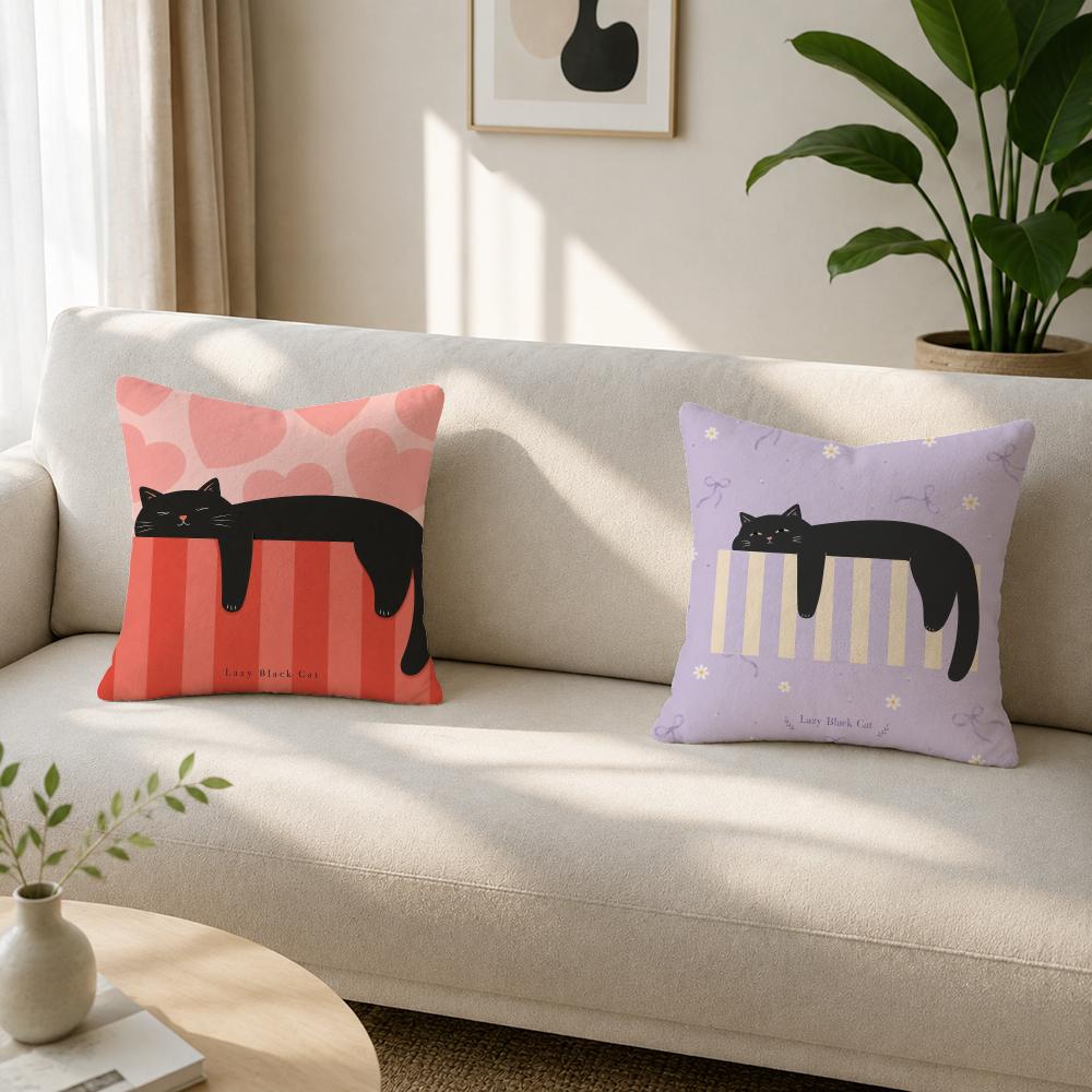 Pattern Lazy Black Cat Pattern Cushion Cover Soft Plush Cushion Covers Fluffy Throw Pillow Cases For Sofa Bedroom Home Decor