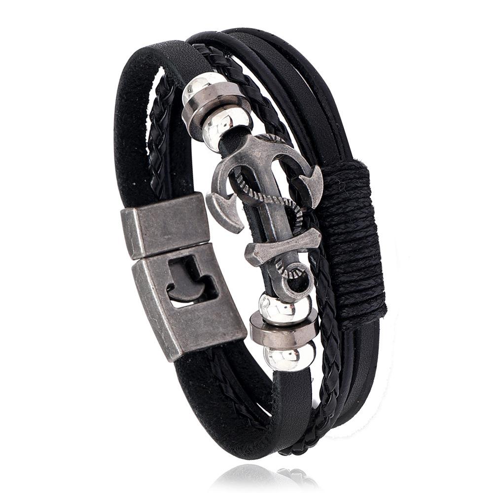 Bracelet Double Layer Vintage Alloy Cowhide  Bracelet Fashion Men's Leather Magnet Buckle Bracelet