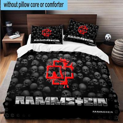 Ramm-stein Skulls And Logo 3pcs Bedding,Including 1pc Duvet Cover And 2pcs Pillowcases Perfect for Christmas,Ideal for Bedroom, Dormitory