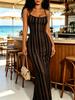 Black and Brown Striped Spaghetti Strap Bodycon Mermaid Dress Modern Elegant Casual Fashion Women's Clothing For Spring Summer And Autumn