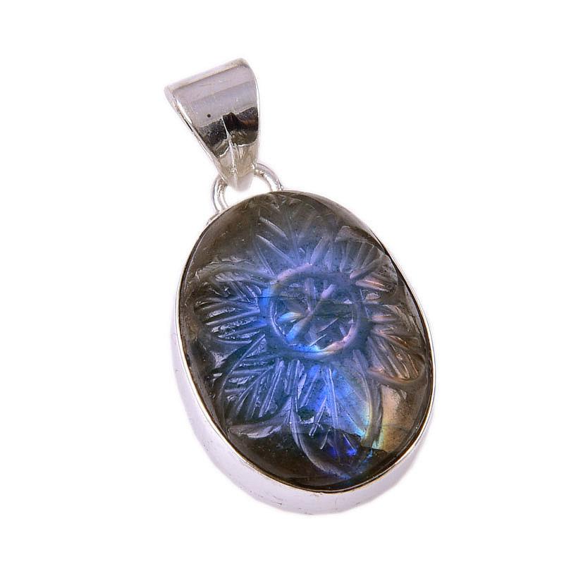 Natural Labradorite Gemstone 925 Solid Sterling Silver Gift Pendant 1.25" I2q17