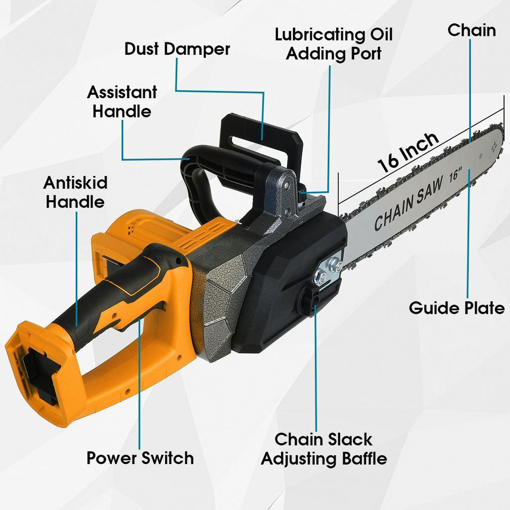 16" Cordless Chainsaw Electric Chain Saw 2800W Tree Saw For 18V Battery Blue/Yellow