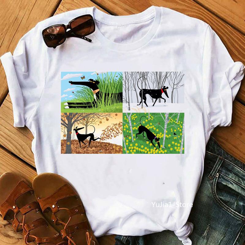 Vintage Circle Greyhound Dog Print T Shirt Women Cute Pet Graphic Short Sleeve Casual Summer Dog Lover Streetwear Tee