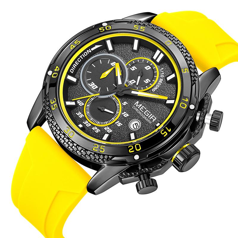 Multifunktions-Chronograph Drei-Augen-Silikonarmband Leuchtendes Kalender-Herrenuhr 2211