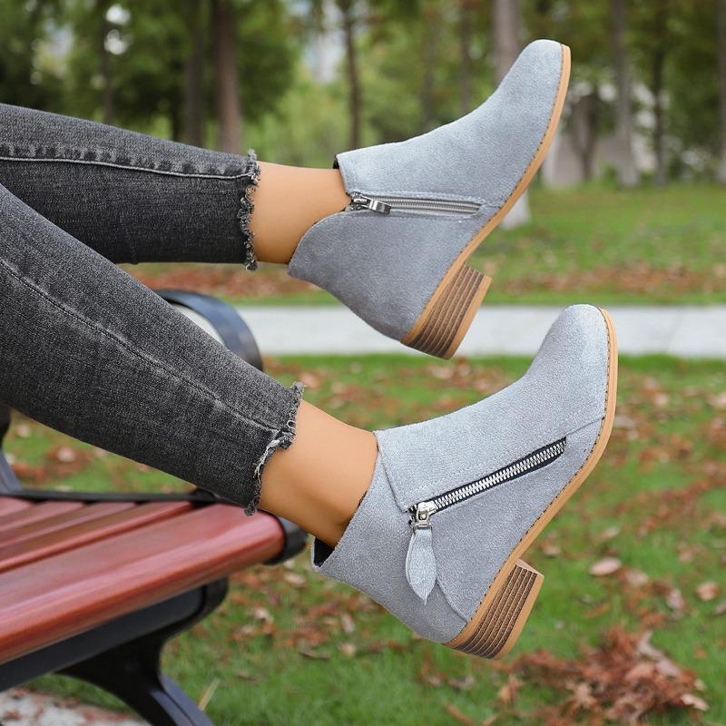 Women's Fall/Winter New Pointed Block Heel Side Zip Large Size Doc Martens