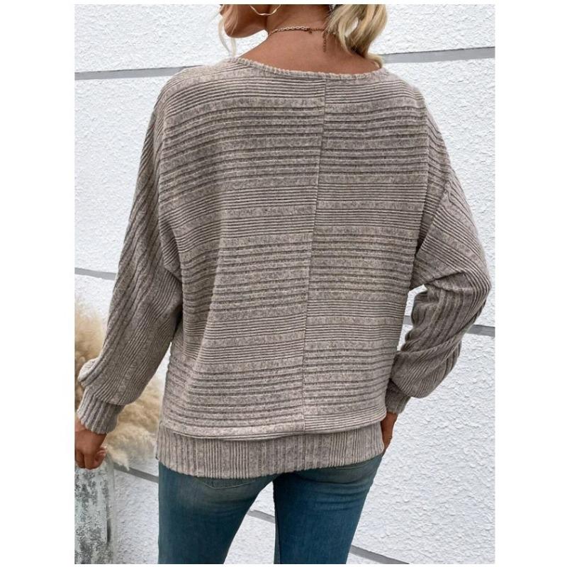 Autumn Winter T-shirt Comfortable Casual Solid Color Long Sleeved Round Neck Patchwork Pullover Top T-shirt Women
