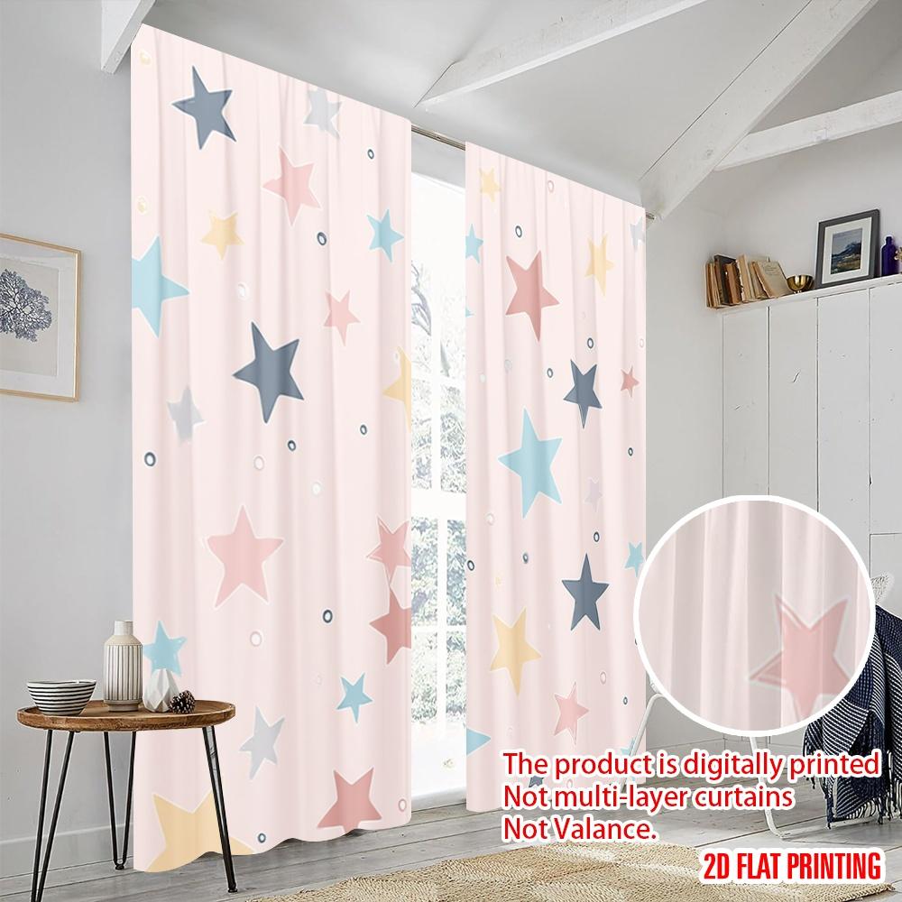 2pcs,2D Plane Printing Curtain Fabric Pastel Starry Sky Durable Polyester (without Rod) Holiday Ldeal for Bedroom Living Room