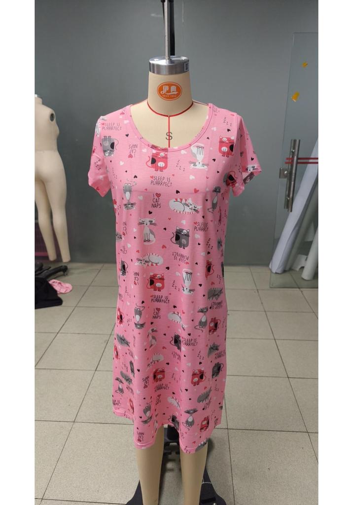 2024 Spring-Summer Casual Women's Printed Round Neck Pajama Dress