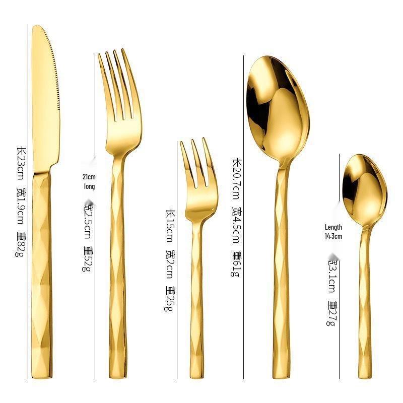 410 Stainless Steel Diamond Handle 5-Piece Tableware Set: Knife, Fork, Spoon for Steak/Western Food in Gift Box