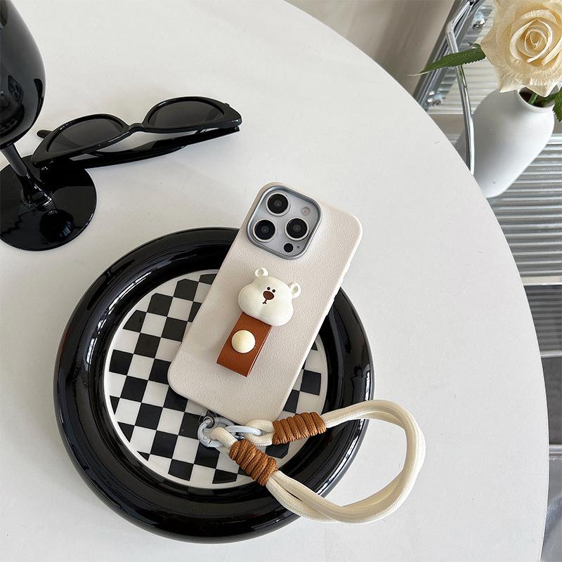 Bear Ring Portable Rope Mobile Phone Case for IPhone17promax Silicone for Apple 15 Anti-fall 14 Women's Model 16