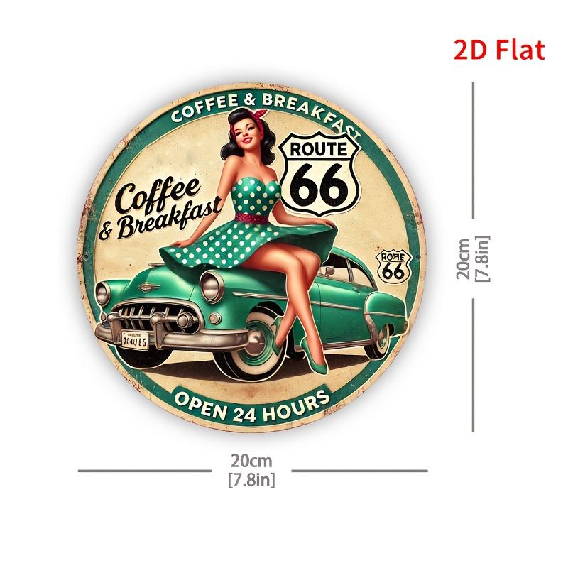 Vintage Route 66 Coffee & Breakfast Aluminum Sign chiaro