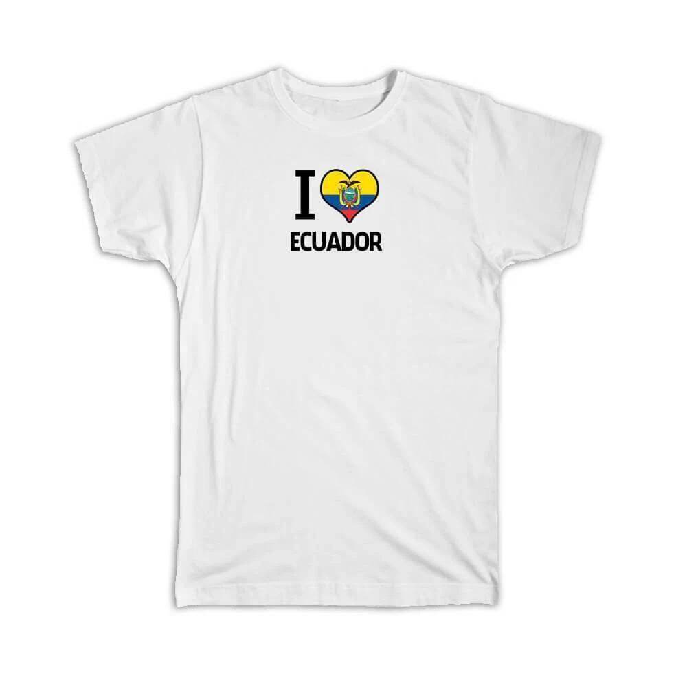 Gift T-Shirt : I Love Ecuador Flag Heart Country Crest Ecuadorian Expat S